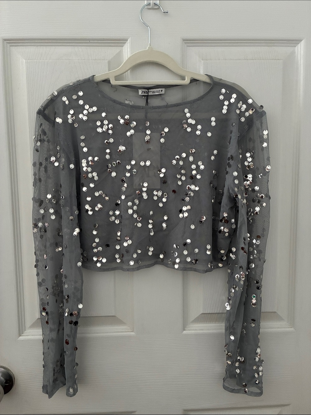 Zara Gray Sequin Mesh Crop Top